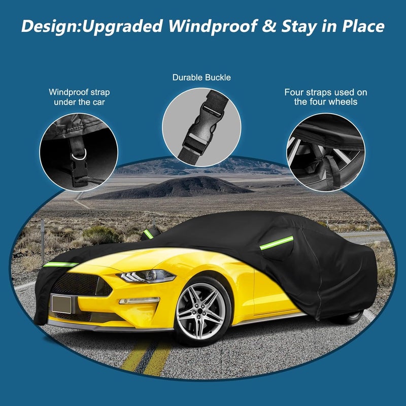 BIGACOVER for Ford Mustang Car Cover Waterproof, Outdoor Mustang Car Covers with Soft Cotton Lining Windproof Heavy Duty Protection Compatible with 1994-2025 Mustang GT/Shelby/Cobra/Bullitt/ECOBOOST - Image 3
